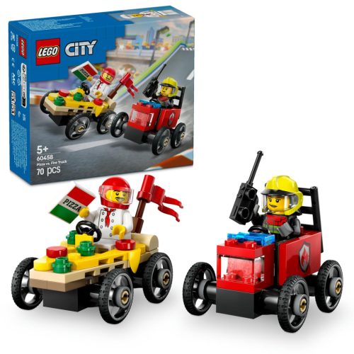 LEGO City 60458 Pizzásautó vs. tűzoltóautó, versenyautós csomag