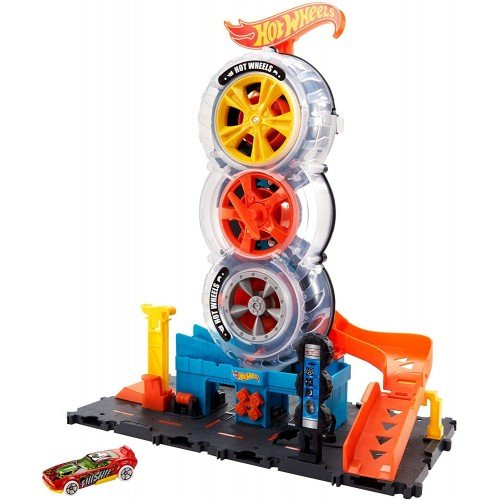 Hot Wheels City Tripla kerék gumiszervíz pályaszett (Super Twist Tire Shop)