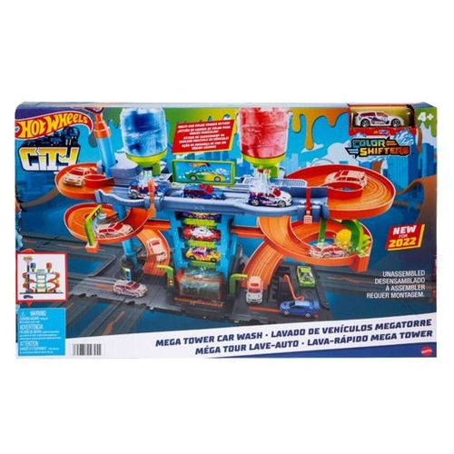 Hot Wheels City Autómosó színváltós autóval (Mega Tower Car Wash)