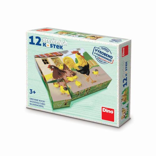 Dino fa kirakó kockák 12 db-os tanyasi állatok