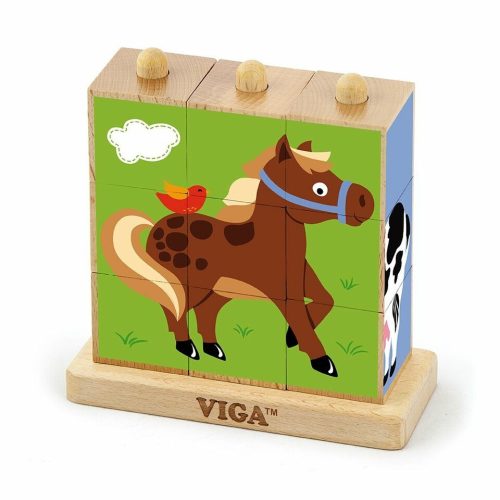 Viga Fa puzzle kockák Farm állványon