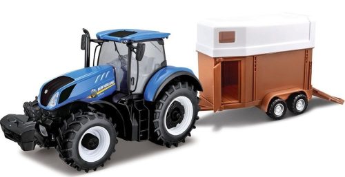 Bburago 1:32 Farm Traktor New Holland s vlečkou pro koně