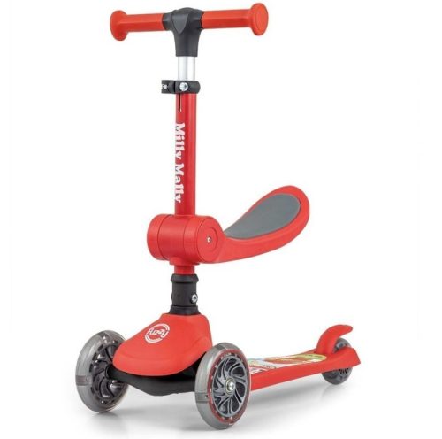 Milly Mally Hulajnoga Fuzzy 2 az 1-ben gyerek roller, világítós kerekekkel, piros 50kg-ig