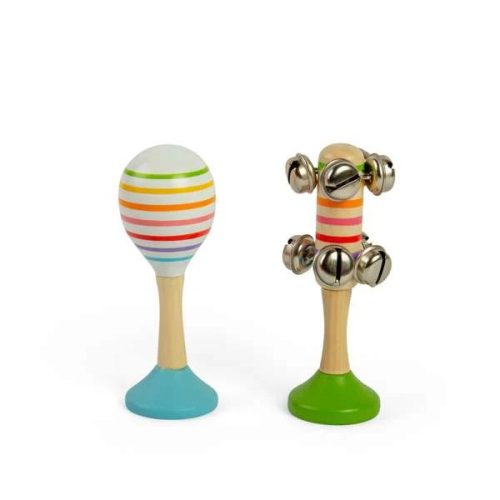 Bigjigs Toys Súprava 
Rumba guľa modrá a rolničky zelené