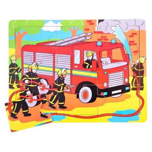 Bigjigs Toys Drevené puzzle hasiči 9 dielikov