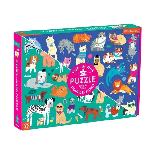 Mudpuppy kétoldalas puzzle Kutyák és macskák 100 db