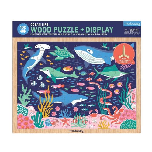 Mudpuppy Drevené puzzle Život v oceáne + stojan 100 dielikov