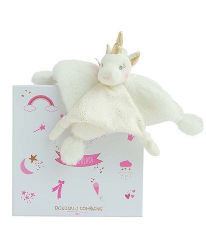 Doudou Darčeková sada - plyšový muchláčik jednorožec 22 cm