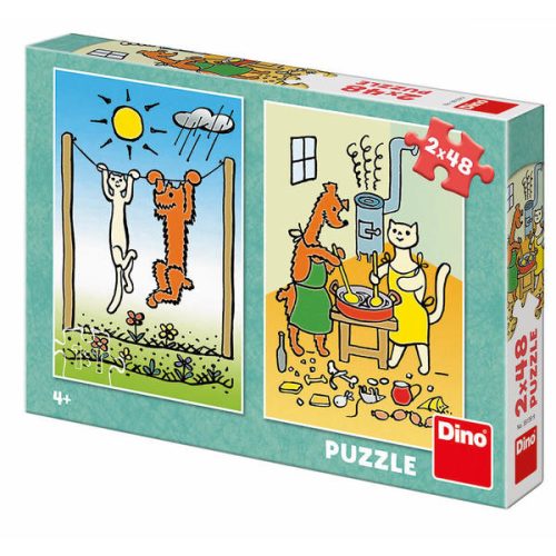 Dino puzzle kutya és macska 2x48 db 96 db