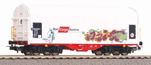Piko Eltolható oldalfalú ponyváskocsi, Shimmns, Rail Cargo Austria VI, graffitivel, 3. pályaszám 58982 H0 1:87 méretarány